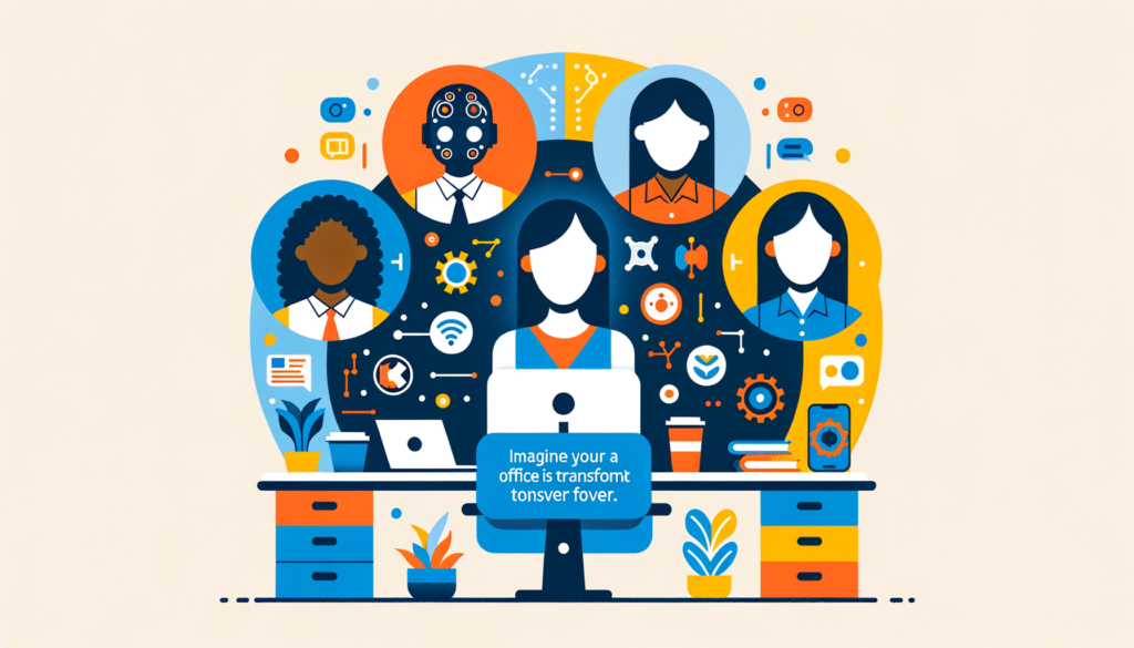 Tu oficina está a punto de cambiar para siempre: 5 asistentes de IA trabajando contigo - ilustración flat design con…
