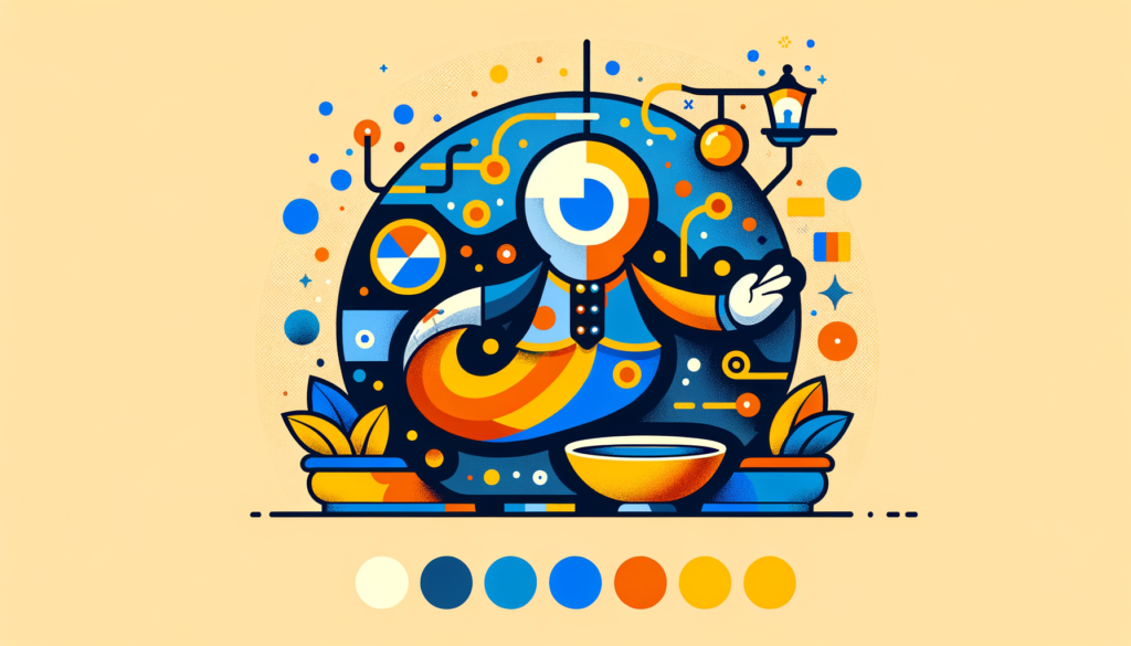 Revoluciona tu creatividad con Presentación de Google Genie 3 - ilustración flat design con personaje, paleta Patatin Patatan (azul, naranja,…