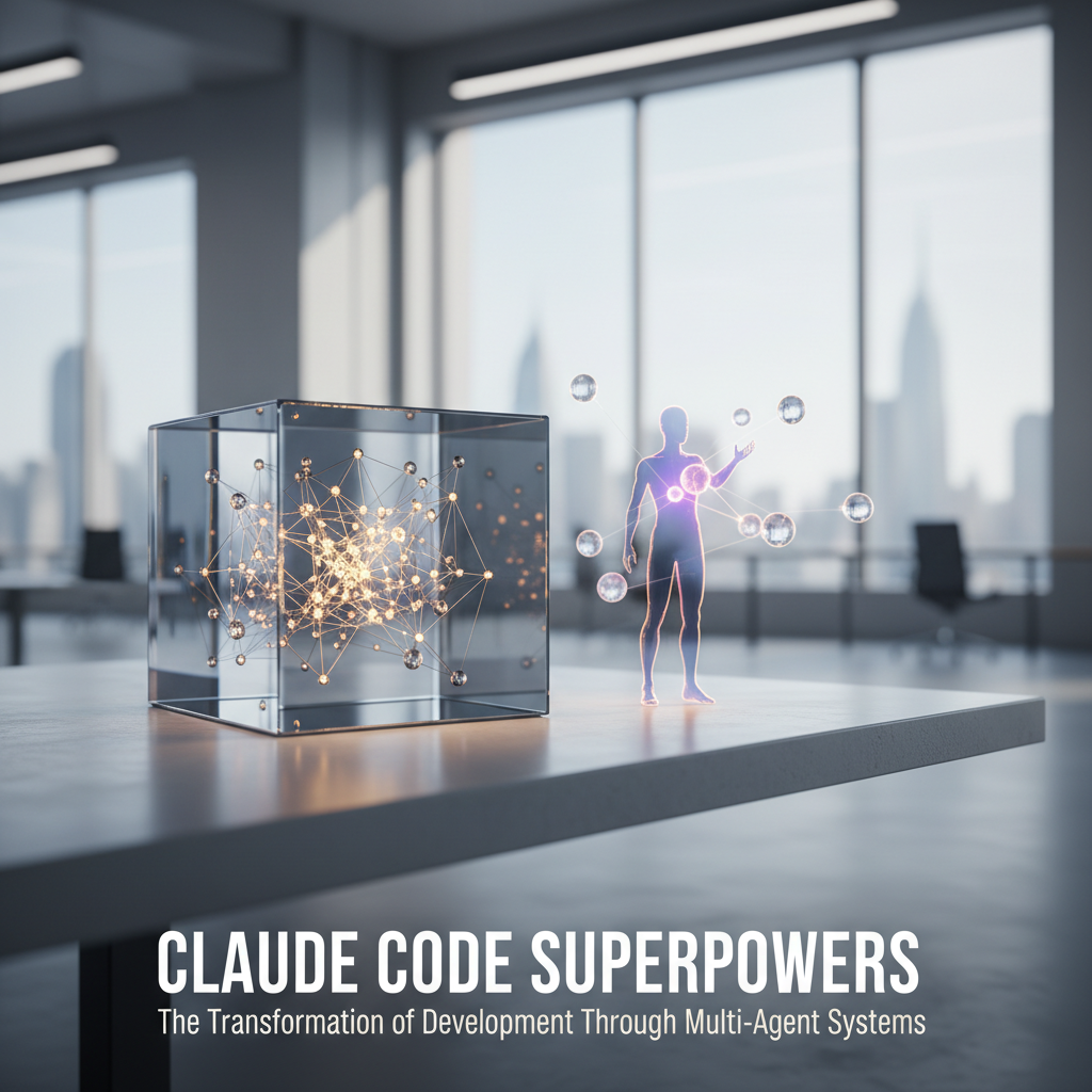 Foto de stock profesional de alta calidad sobre Claude Code Superpowers: La Transformación del Desarrollo Mediante Sistemas Multiagente, iluminación natural…