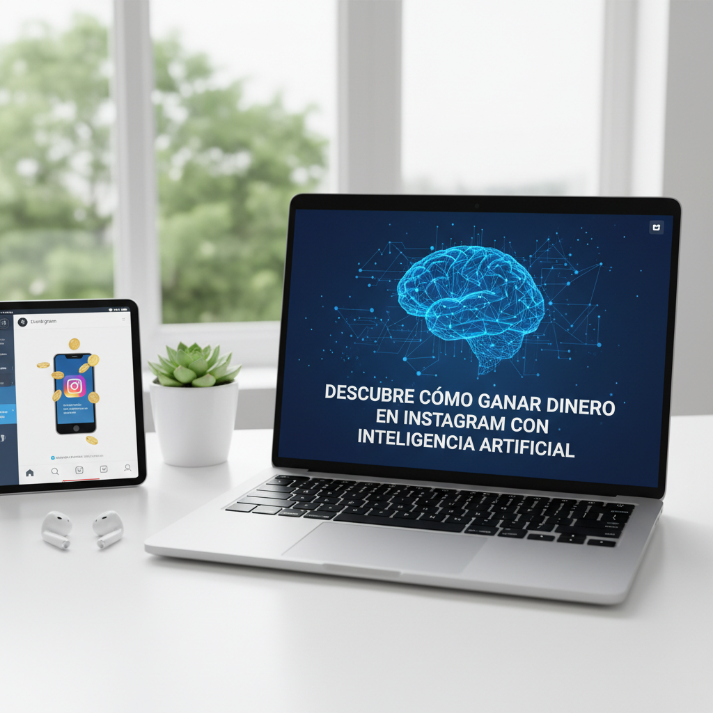 Foto de stock profesional de alta calidad sobre Descubre Cómo Ganar Dinero en Instagram con Inteligencia Artificial, iluminación natural de…