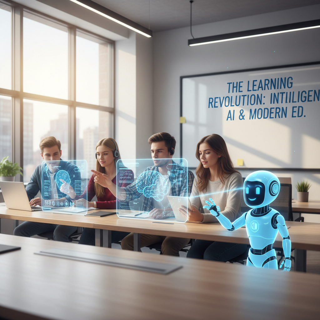 Foto de stock profesional de alta calidad sobre La Revolución del Aprendizaje: Inteligencia Artificial y Educación Moderna, iluminación natural de…