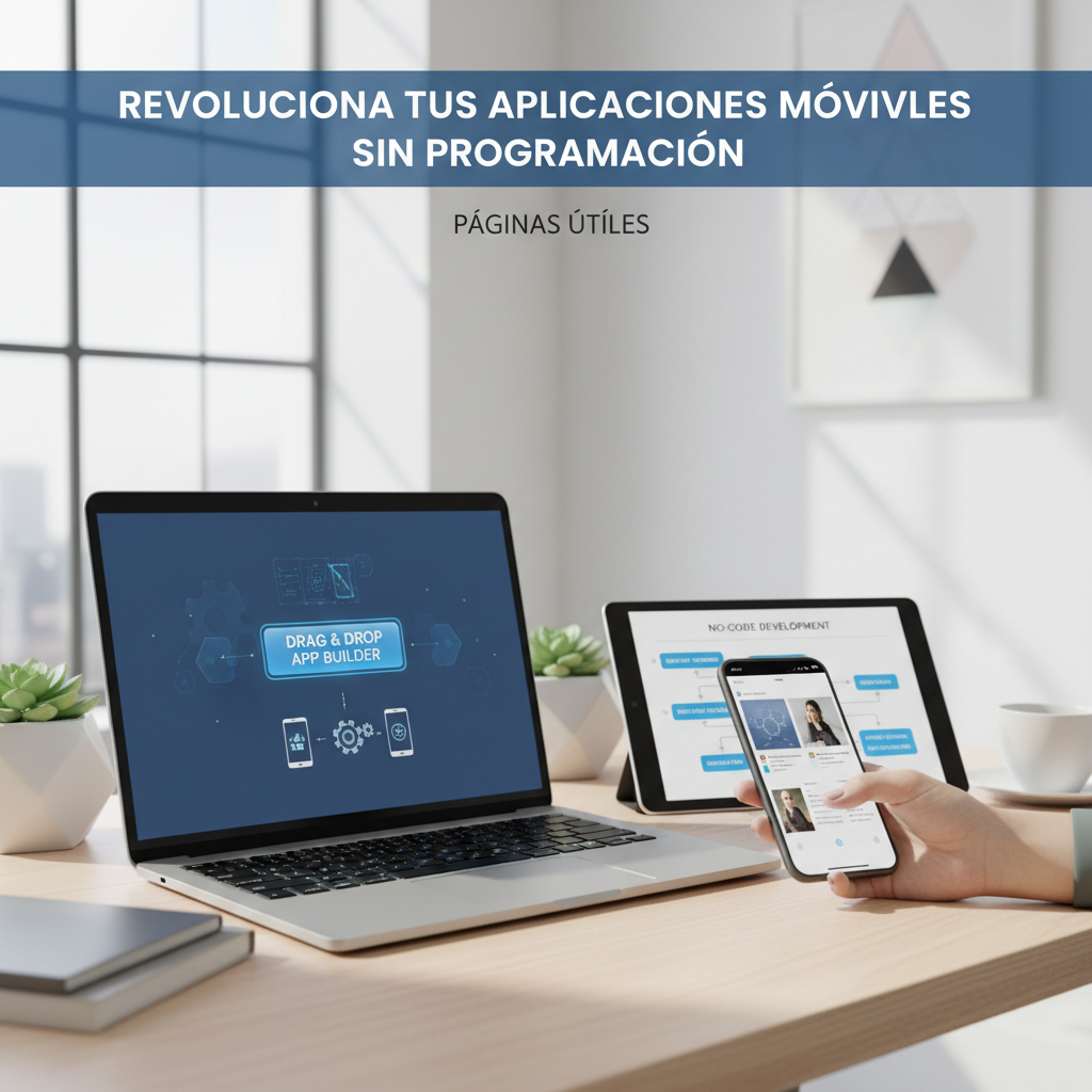 Foto de stock profesional de alta calidad sobre Revoluciona tus Aplicaciones Móviles sin Programación en Páginas Útiles, iluminación natural de…