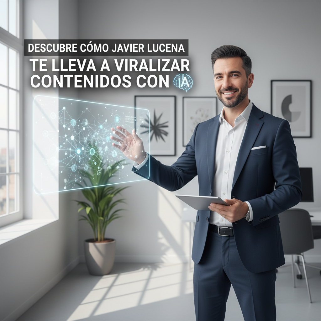 Foto de stock profesional de alta calidad sobre Descubre cómo Javier Lucena Te lleva a Viralizar Contenidos con IA, iluminación…