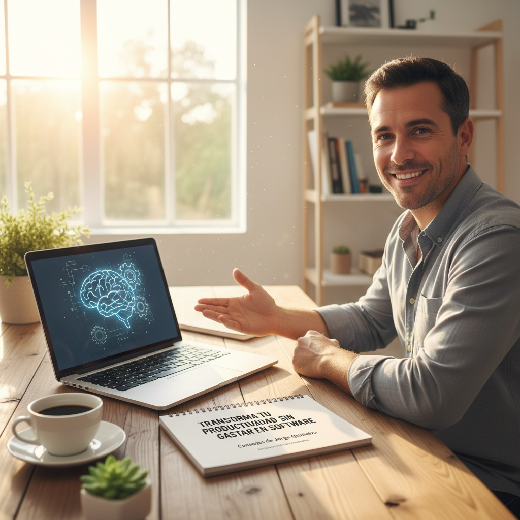 Foto de stock profesional de alta calidad sobre Transforma tu Productividad sin Gastar en Software: Consejos de Jorge Quintero, iluminación…