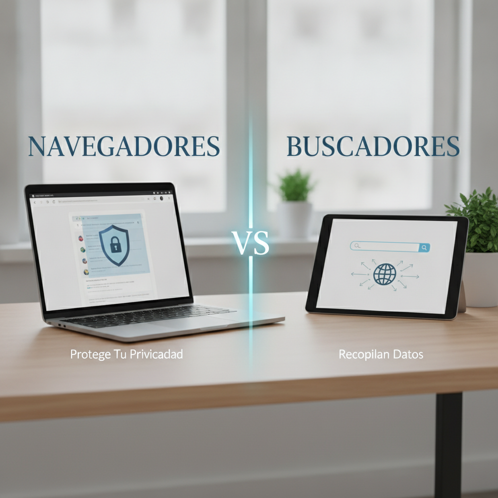 Foto de stock profesional de alta calidad sobre Navegadores vs Buscadores: Protege Tu Privacidad en Explicación Educativa, iluminación natural de…