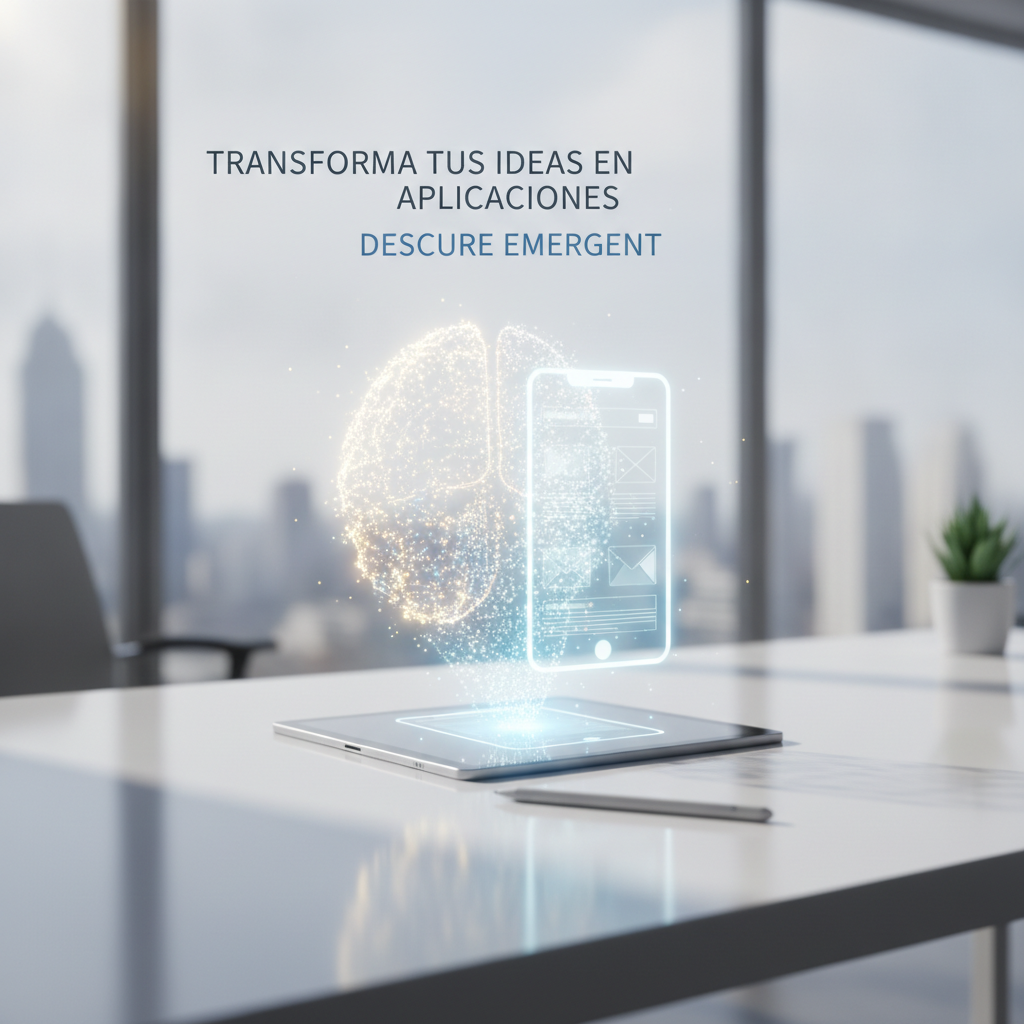 Foto de stock profesional de alta calidad sobre Transforma tus ideas en aplicaciones: Descubre Emergent, iluminación natural de día, composición…